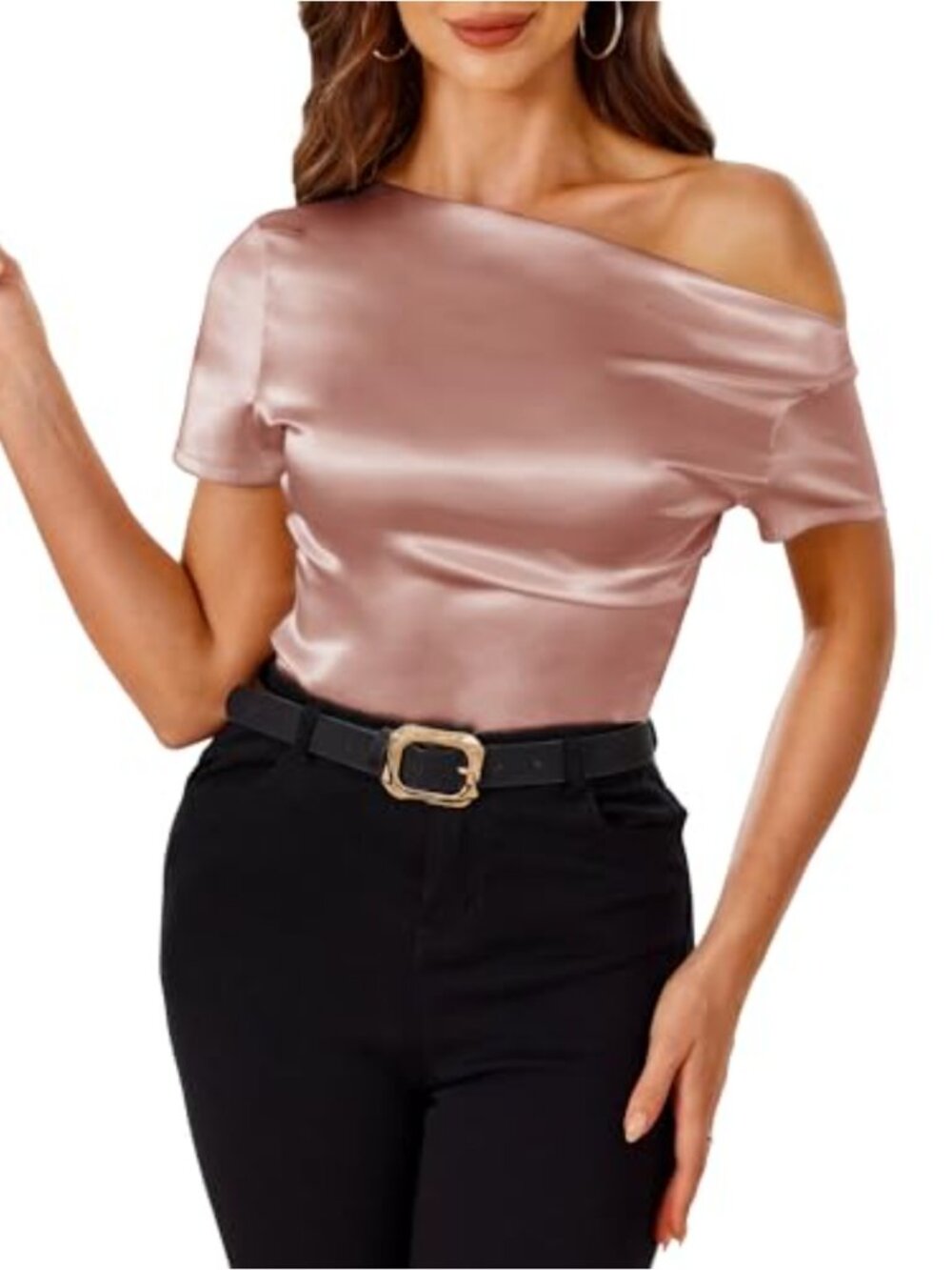 Women's Silk Satin Off Shoulder Short Sleeve Ruched Blouse Summer Top